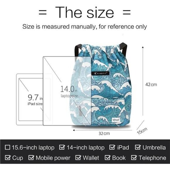 Waterproof Drawstring Bag, Gym Bag Sackpack Sports Beach Backpack for Men Women - Picture 5 of 8